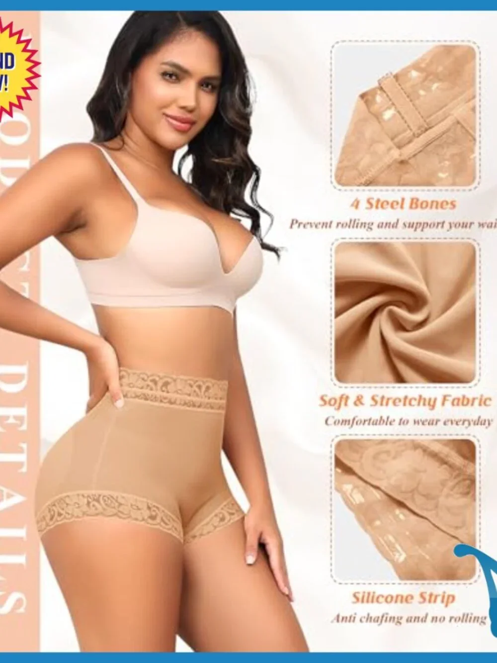Butt Lifting Shapewear Panty with Removable Pads Tummy Control Large
